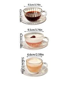 1 Bộ tách và đĩa thủy tinh sọc tối giản kiểu Châu Âu, tách và đĩa tráng miệng trà chiều tinh tế, tách thủy tinh nghệ thuật latte độc đáo, tách sữa ăn sáng tại nhà, tách nước văn phòng, tách và đĩa đựng nước có ga. - trong suốt - Xem 10