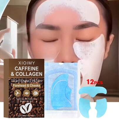 Xioimy 12 piezas Máscaras faciales disolventes de cafeína y colágeno, material soluble en agua para una mejor absorción, hidratación potente, adecuado para rostro, mejillas, frente, barbilla, dejando la piel talla grande suave, firme, brillante y talla grande suave