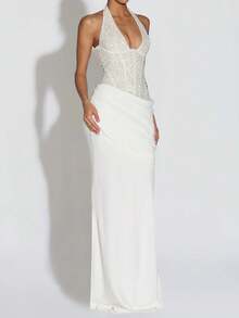 Solid Color Party Dress, Elegant Sexy Knit Fabric, Backless Design White Summer - White - View 5