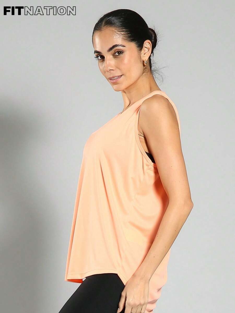 FITNATION Women's Fitness Tank Top With Elongated And Rounded Front And Back In DRYFIT Technology Fabric, Ideal For The Gym - cá hồi - Xem 1