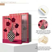 1pc Floral Checkered Vase Print: Berry Pink Wall Decor, Suitable For Home Decor, Room Decor, Bedroom Decor, Living Room Decoration, Bathroom Decor, Wall Decor, Optional Wall Art With Frame. - Multicolor - View 12