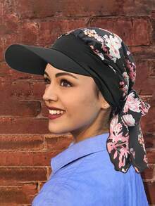 1pc New Arrival European And American Long Tail Ribbon Headscarf Hat, Women Satin Brim With Two Tails Turban Cap - Multicolor - View 6