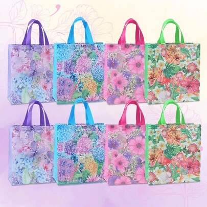 Bộ 8/16 túi tote vải không dệt họa tiết hoa, có thể tái sử dụng, thích hợp làm quà tặng sinh nhật, quà tặng Ngày của Mẹ, túi mua sắm bán sỉ để thể hiện tình yêu thương với mẹ trong những dịp đặc biệt.