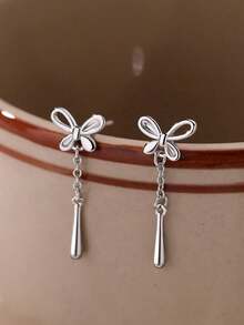 Of Stylish And Elegant Bow Tassel Drop Sterling Silver Earrings For Women, Cute Earrings, Exquisite Jewelry, Birthday Gifts, Daily Wear - 銀色 - 查看 5