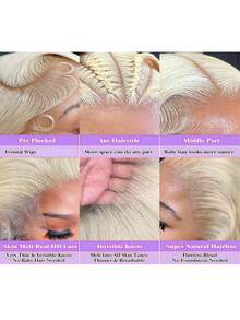 200% Ultra High Density Stright Wig - 13x6 HD Lace Front Human Blended Hair Ear To Ear HD Lace Frontal, Pre-Plucked Wear Go Glueless Wig For Women, Ultra Full Voluminous Curls & Secure Fit, No Glue & Ready To Wear - S613 - View 9