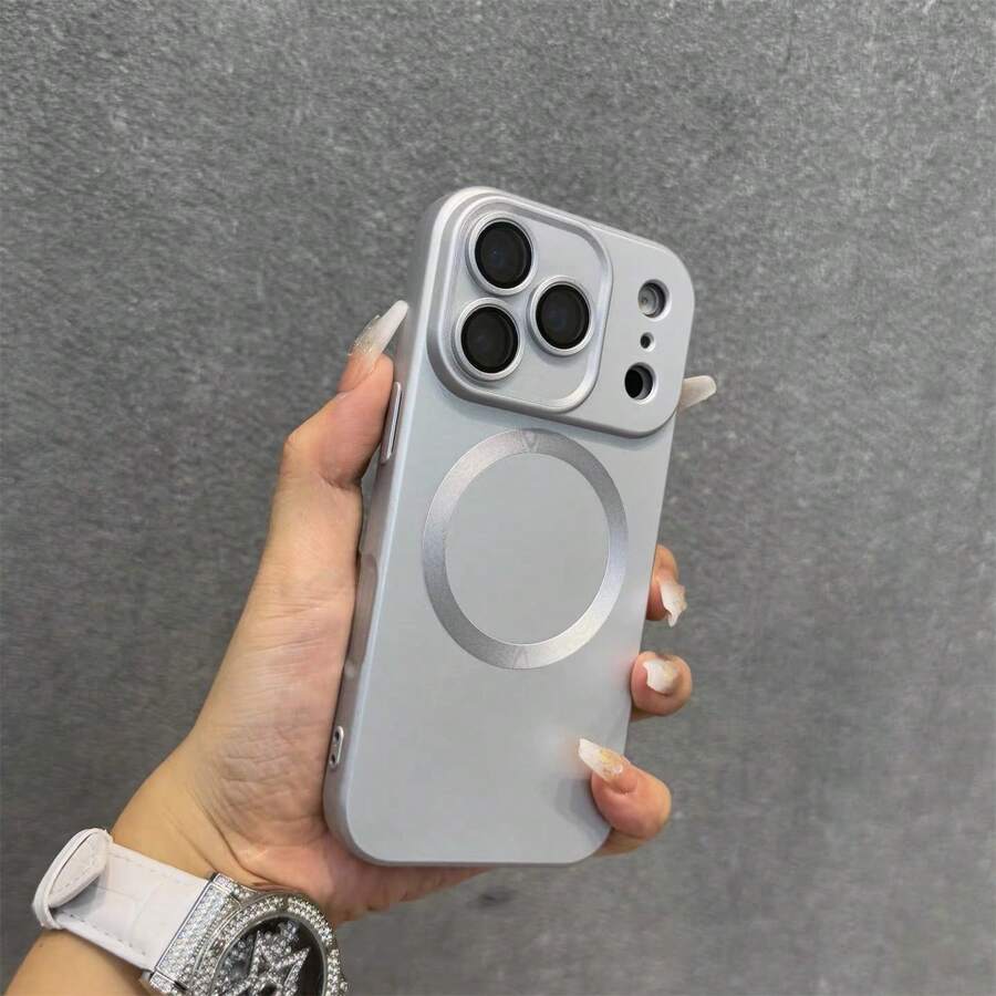 时尚磁吸磨砂软壳手机壳，兼容 17 Pro Max、17 Pro、17 Air、17、16、15、14 Plus、13、12、11 Pro Max，玻璃镜片，支持无线充电 - 銀色 - 查看 1