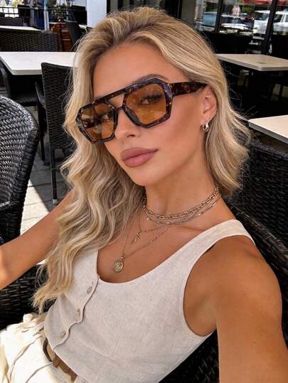 女士飞行员全框多色春夏亮色玳瑁纹印花染色镜片波西米亚个性经典新款时尚眼镜，适合夏季海滩派对角色扮演，适合所有脸型，外出穿搭配饰