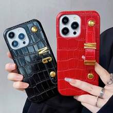 个性化奢华仿鳄鱼皮金属3D字母腕带手机壳，兼容苹果17、16、15、14、13、12、11 Pro Max、14、15、16 Plus、17，时尚DIY礼品手机壳 - 藏蓝色 - 查看 2