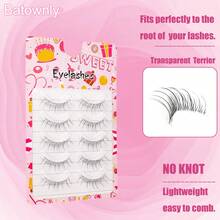 5 Pairs Manga Lashes Faux Mink Lashes Natural Short Full Strip Lashes Clear Band Soft Eyelashes Extension 3-12mm - Black - View 2