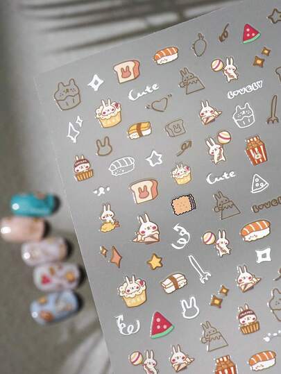 Beautizon Nailartlab 1片卡通兔子/寿司/蛋糕美甲贴纸 DIY艺术可爱风格美甲装饰贴片