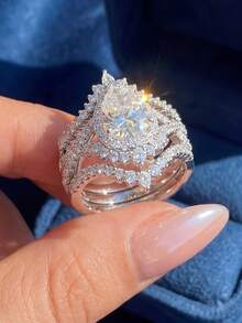 1 Set 925 Sterling Silver Unique British Style Queen Diamond Rings, Suitable For Women's Daily Wear, Wedding, Engagement Ceremony, Valentine's Day Gift - White Diamond-silver - View 4