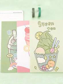 4-Piece Set/Set Cute Cartoon A5 Spiral Notebook, 30 Sheets/Booklet, Student Study Stationery, Random Pattern - Rectangle - View 4