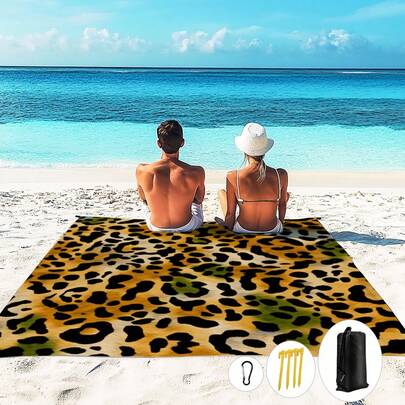 1 st 185*235 cm geometriskt leopardmönster vattentät sandtät extra stor strandfilt, lämplig för 2-3 personer fritid strandsemester, lätt tunn hållbar utomhuscamping picknickmatta