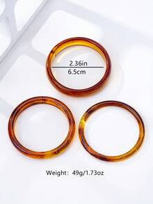 Bộ 3 vòng tay acrylic tròn kiểu retro thanh lịch, thiết kế đơn giản thời trang, phù hợp để đeo hàng ngày. - màu nâu - Xem 5