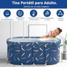 Tina Plegable Portátil para Adulto Bañera Móvil Alenable Tina Hidromasaje con Es Térmica and Estructura Metal Tina para Baño SPA Ducha Familiar No Iable para Baño Caliente Hielo en Casa Hogar - Azul - Ver 2