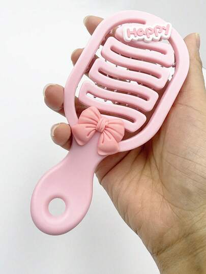 1pc Cute Pink Hollow Portable Comb, Suitable For Wet & Dry Hair, Pocket Comb