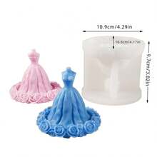 春季花朵主题连衣裙模具/冰雪公主主题香薰蜡烛硅胶模具，DIY 3D花朵公主裙石膏饰品模具，可重复使用，适用于礼品制作 - 透明白色 - 查看 4