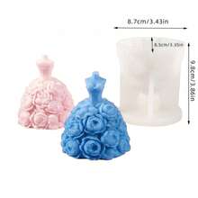 春季花朵主题连衣裙模具/冰雪公主主题香薰蜡烛硅胶模具，DIY 3D花朵公主裙石膏饰品模具，可重复使用，适用于礼品制作 - 透明白色 - 查看 10