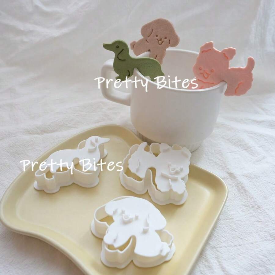 卡通狗狗饼干模具悬挂杯动物狗狗糖霜饼干切割模具烘焙饼干压花印章模具烘焙 - 白色 - 查看 1