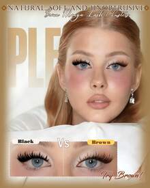 Brown Lash Clusters With Spikes Natural Manga Eyelash Clusters Wispy Fluttery Cluster Eyelashes Extensions Thin & Invisible Band Cluster Lashes D-Curly 12-18mm Individual Lashes - 棕色尖刺狀睫毛簇 - 查看 2