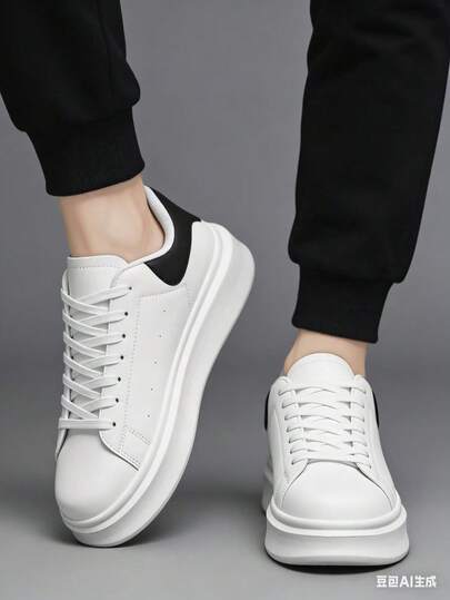 25th Anniversary Men's Outdoor Classic Black & White Patchwork Sneakers, Flat Increase Height Casual Shoes, Suitable For Back To School, Valentine's Day, Commuting, Casual Wear