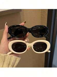 两副复古椭圆形时尚眼镜，男女通用，适合派对和海滩场合 - 彩色 - 查看 1