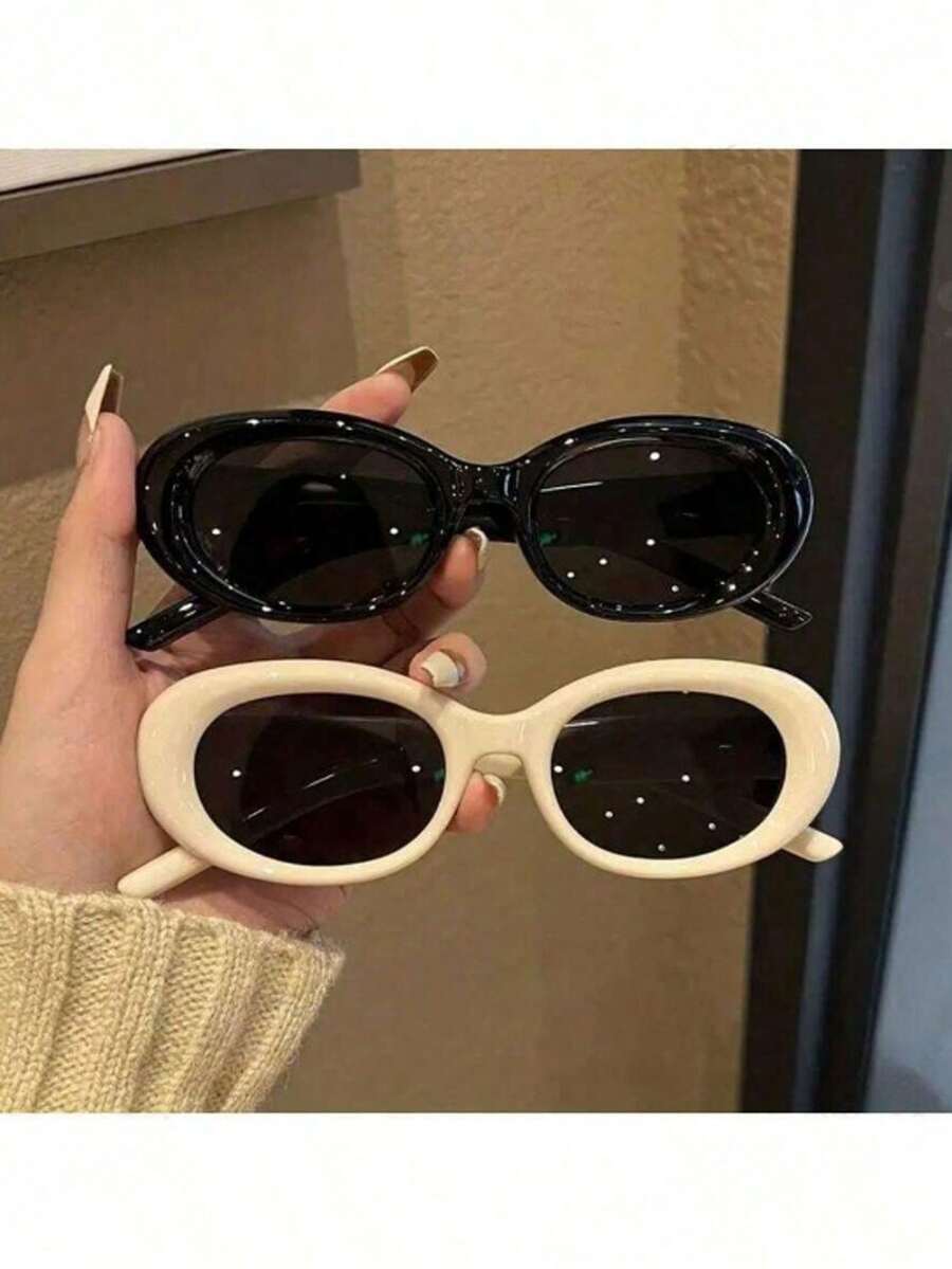 两副复古椭圆形时尚眼镜，男女通用，适合派对和海滩场合 - 彩色 - 查看 1
