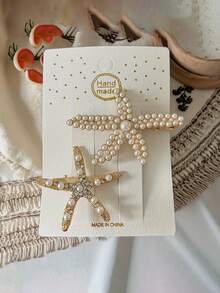 Women's Sweet And Elegant Star Pearl Fully Studded Hair Clip, Lightweight And Portable Anti-Slip Durable, Suitable For Daily Or Beach Date Fashion Accessory, Perfect Gift For Friends And Family On Vacation,Summer,Holiday,Travel, Head Accessories - Multicolor - View 10