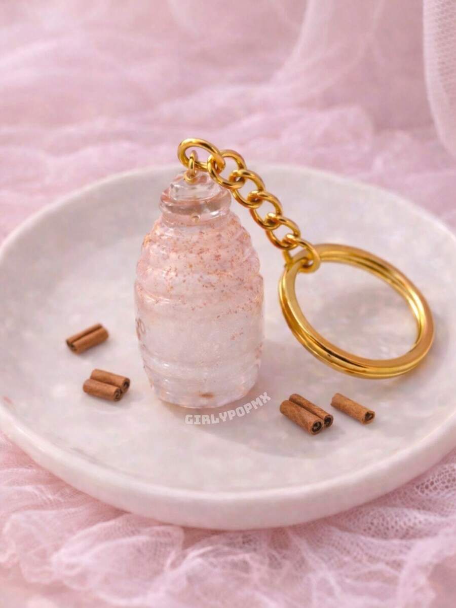 Mexican Keychain With Fresh Water, Strawberry Horchata, Jamaica / Mexico HANDMADE - White - View 1