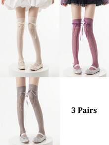 1/3 双春夏薄款过膝袜，芭蕾舞风格交叉绑腿袜，洛丽塔蝴蝶结过膝袜，网眼镂空大腿袜，隐形袜，长筒袜，直筒袜 - 彩色 - 查看 15