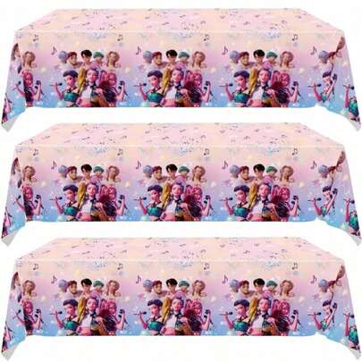 1PC Disposable Plastic KPOP Party Tablecloth, Kids Girls Cartoon Birthday Party Decorations, Anime Themed Party Supplies, Christmas & New Year Holiday Party Decor Gift