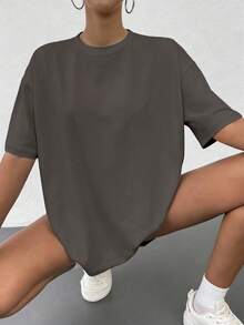 Spring/Summer Oversized Tops, 100% Cotton Tops, Women's Round Neck Short Sleeve T-Shirts, Soft And Comfortable, Casual, Streetwear, Fun Striped Letter Slogan Prints, Y2K, Summer, Spring, Gym, Sport, Party Top, Vintage,Fun T-Shirts, Vacation, Beach, Casual, 90s, Cute Tops, Easter, Carnival, Office/Lounge/Home/Minimalist, Western, 80s American Retro Style, Unisex, Outerwear, Autumn/Winter, Black Top - Grey - View 3