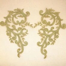 1 Paar goldfarbene Blumen-Stickerei dekorative Aufnäher - Mehrfarbig - Übersicht 6
