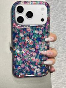 Ốp lưng điện thoại Sweet & Cool Retro Romantic Glitter Floral 17 Pro Max, tương thích với iPhone 16 Pro, 13, 14 Pro, 15 Pro, thiết kế hai lớp chống sốc sáng tạo. - Màu tím - Xem 2