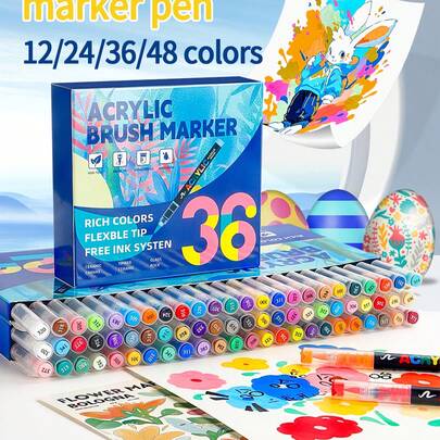 1pc 168/120/72/60/48/36/24/12 Colors Acrylic Marker Pens, Soft Tip Art Supplies Painting Brush Set, Waterproof Non-Fading Graffiti Pens, High-Quality Pigment Can Be Overlaid