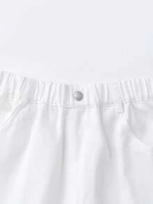 Annil 【纯棉】儿童服装 男女童校园活力工装仿牛仔休闲裤 春季新款时尚纯色直筒裤 - 米白色 - 查看 4