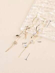 1 Pair Elegant Luxury Leaf, Star, Teardrop Chain Tassel Pendant Earrings, Suitable For Women's Daily Wear, Weddings, Formal Events, Available In White, Black, Pink, Green, Blue, Multi-Color - Vàng - Xem 3