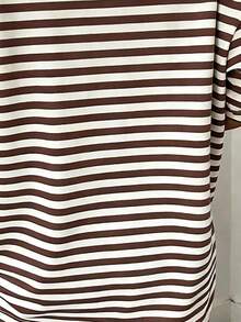 Plus Size Striped Classic Open Shoulder Loose T-Shirt, Fashionable Y2K Street Style Summer For Women, Casual White - White - View 5