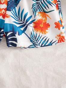 Young Girls Sleeveless Ruffle Trim Camisole Top + Sunflower Print Bow Shorts Set - Orange - View 5