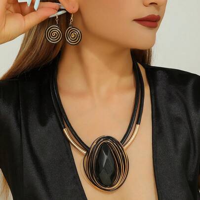 Set de colier și cercei exagerat, lucrat manual, cu mărgele multistrat, țesut în stil boem, european, oriental, sud-est asiatic, european, coreean, pentru femei, potrivit pentru petreceri de seară și vacanțe