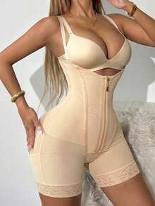 1pc Colombia Shapewear, Double Compression Abdominal Shaping Bodysuit, Postpartum Butt Lifting Compression Garment - Apricot - View 5