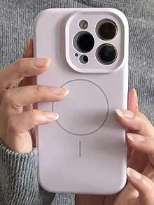 1pc Matte Liquid Silicone Minimalist Magnetic Phone Case, Compatible With IPhone 17 Air 16 15 14 13 12 Pro Max Plus, Supports Wireless Charging, Soft Silicone Back Cover - 紫色 - 查看 3