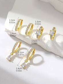 Square Zirconia Hoop Earrings Set For Women Daily Life Cartilage Earrings Piercing Jewelry Gift - Square/teardrop Earrings - View 2
