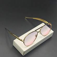 1 par de gafas de moda de metal con doble puente y marco grande, gafas de ojo de sapo, gafas de moda retro de alta gama y versátiles, adecuadas para uso diario, fotografía callejera, vacaciones, playa y otras ocasiones. Accesorio ideal para vacaciones de verano en la playa, actividades al aire viajes. Estilo retro con montura oversize de aviador, adecuado para atuendos y de vuelta a la escuela. - Champán - Ver 9
