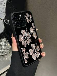 1个镶钻花朵图案镜面保护手机壳，握感舒适，适用于 17 Pro Max/17 Pro/17 Air/17/16 Pro Max/16/16 Pro/16 Plus/15/15 Pro Max/15 Plus/15 Pro/14 Pro Max/14 Pro/14/13 Pro Max/13/13 Pro/13 Pro Max/12/12 Pro Max/12 Pro/11/11 Pro Max/11 Pro - 粉色 - 查看 6