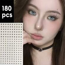 Non-Piercing, Self-Adhesive Convenient Silver Lip Ring, Eyebrow Stud, Ear Stud, Face Center, Belly Button, Lip Bead, Facial Rhinestone Adhesive Body Jewel Stickers - Sticker - View 7
