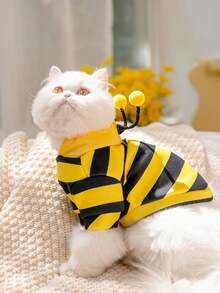 1件条纹蜜蜂图案宠物卫衣，小型宠物秋冬保暖卫衣，可爱蜜蜂设计，小型犬户外宠物服装，猫咪服装，情人节礼物 - 彩色 - 查看 2