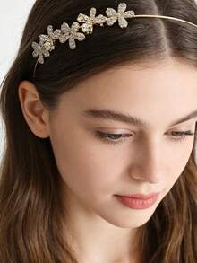 Delicate & Versatile | Light Gold Thin Frame + 3D Floral Cluster, Matching And Elegant,Summer,Hair Accessories,Holiday - Gold - View 6