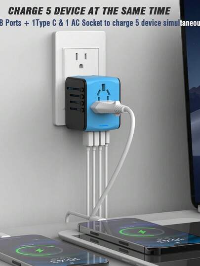 1pc Universal Multifunctional Travel Conversion Plug, Travel Charger - A Must-Have Adapter For Business Travel, Compatible With China, The United States, Australia, The United Kingdom, The European Union, South Korea, Japan And Other 224 Countries, Plug - Available In Blue And Black