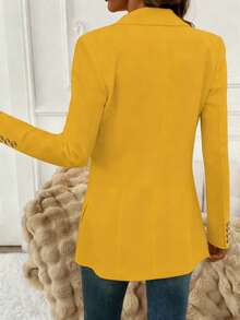 Elegant Casual Women's Yellow Polyester Long Sleeve Regular Lapel Button Blazer With Slight Stretch Fabric - Yellow - View 2